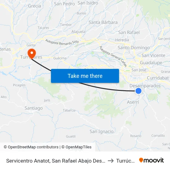 Servicentro Anatot, San Rafael Abajo Desamparados to Turrúcares map