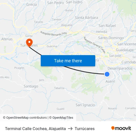 Terminal Calle Cochea, Alajuelita to Turrúcares map