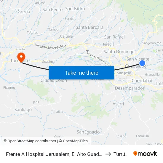 Frente A Hospital Jerusalem, El Alto Guadalupe Goicoechea to Turrúcares map
