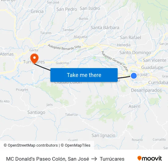 MC Donald's Paseo Colón, San José to Turrúcares map
