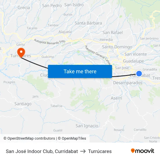 San José Indoor Club, Curridabat to Turrúcares map