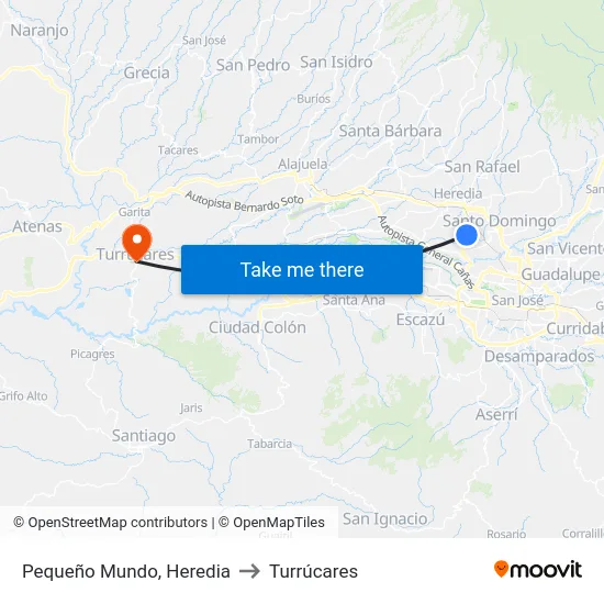 Pequeño Mundo, Heredia to Turrúcares map