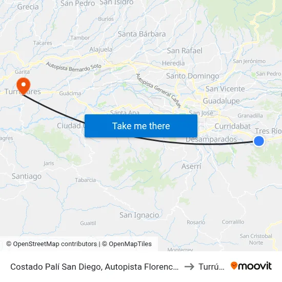 Costado Palí San Diego, Autopista Florencio Del Castillo La Unión to Turrúcares map