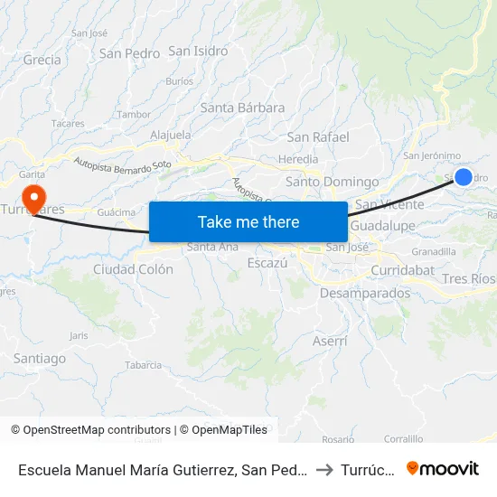 Escuela Manuel María Gutierrez, San Pedro Coronado to Turrúcares map