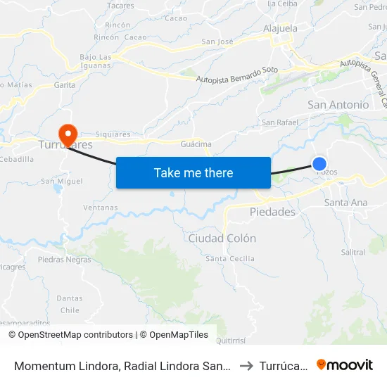 Momentum Lindora, Radial Lindora Santa Ana to Turrúcares map