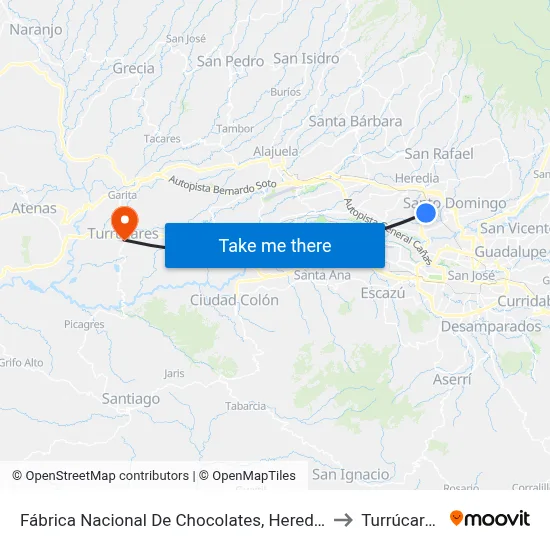 Fábrica Nacional De Chocolates, Heredia to Turrúcares map