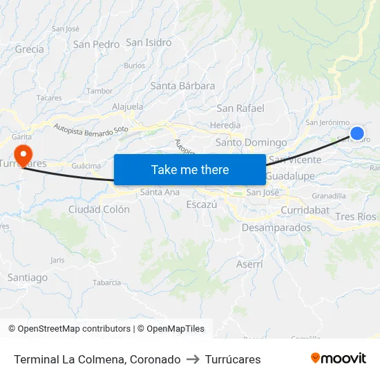 Terminal La Colmena, Coronado to Turrúcares map