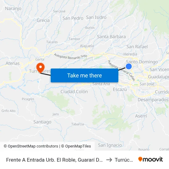 Frente A Entrada Urb. El Roble, Guararí De Heredia to Turrúcares map