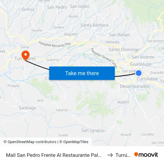 Mall San Pedro Frente Al Restaurante Palmeadas, Montes De Oca to Turrúcares map