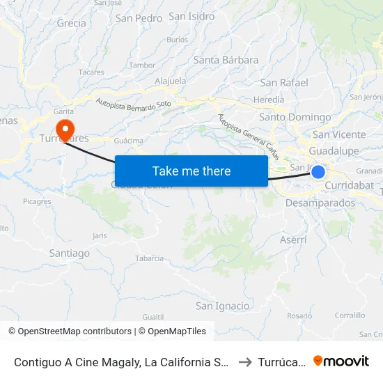 Frente Restaurante La Amistad, La California San José to Turrúcares map