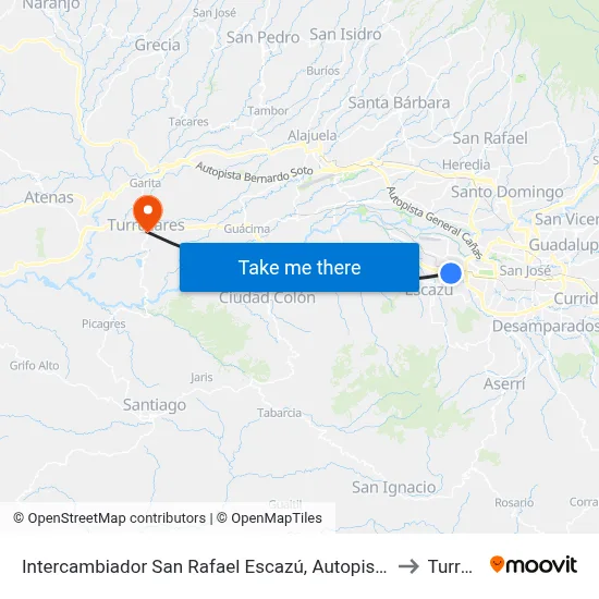 Intercambiador San Rafael Escazú, Autopista Prospero Fernández Escazú to Turrúcares map