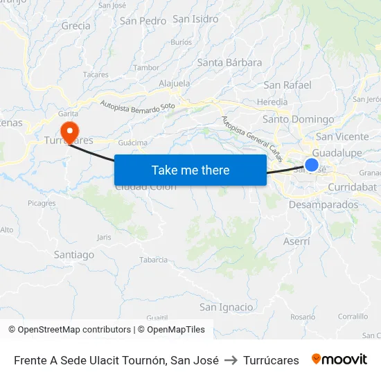 Frente A Sede Ulacit Tournón, San José to Turrúcares map