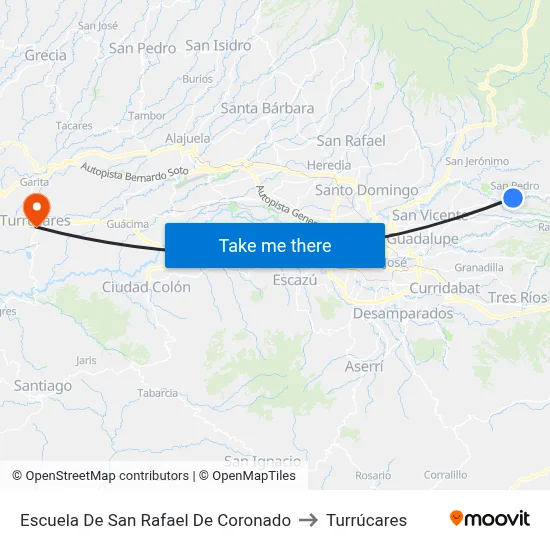 Escuela De San Rafael De Coronado to Turrúcares map