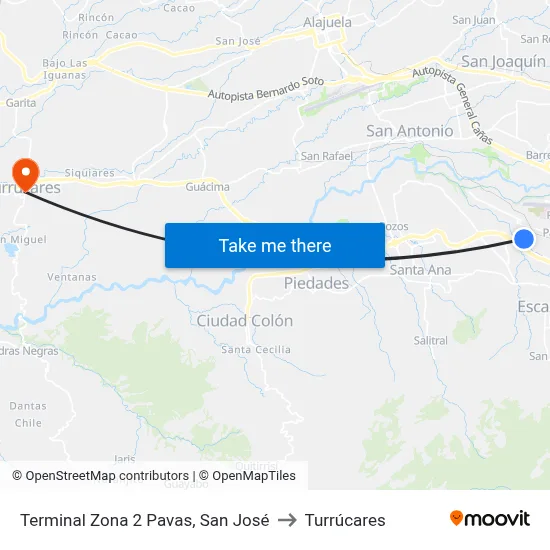 Terminal Zona 2 Pavas, San José to Turrúcares map