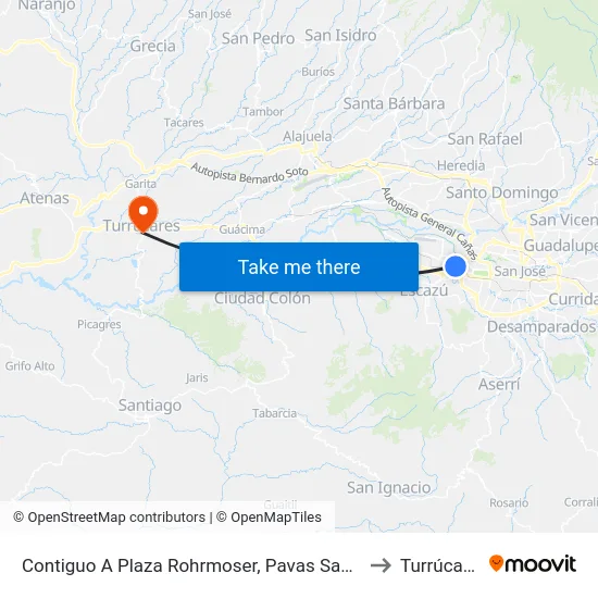 Contiguo A Plaza Rohrmoser, Pavas San José to Turrúcares map