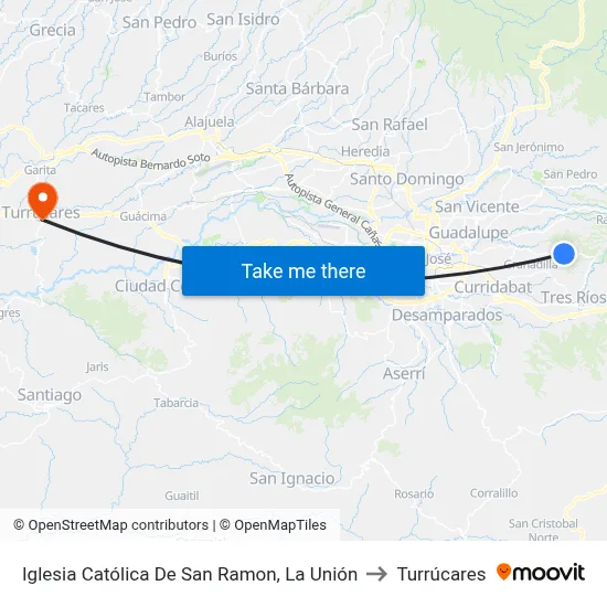 Iglesia Católica De San Ramon, La Unión to Turrúcares map