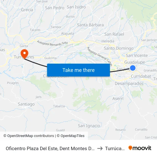 Oficentro Plaza Del Este, Dent Montes De Oca to Turrúcares map