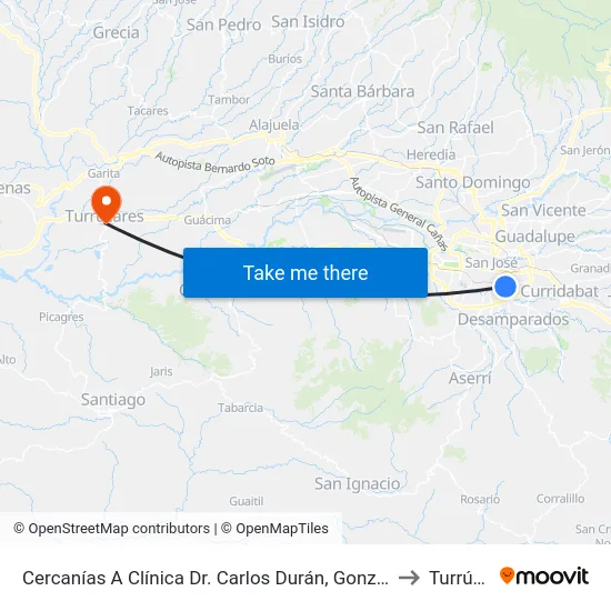 Cercanías A Clínica Dr. Carlos Durán, González Víquez San José to Turrúcares map