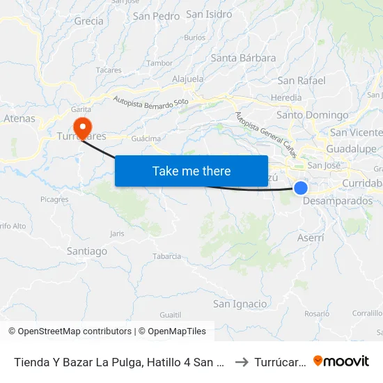 Tienda Y Bazar La Pulga, Hatillo 4 San José to Turrúcares map