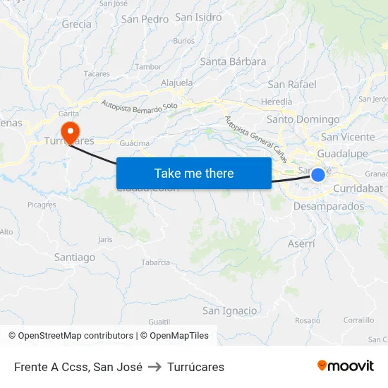 Frente A Ccss, San José to Turrúcares map