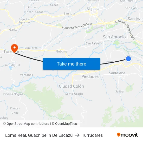 Loma Real, Guachipelín De Escazú to Turrúcares map