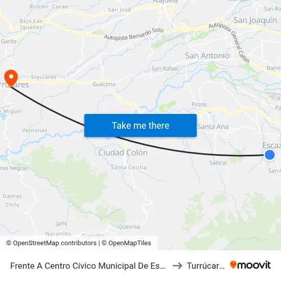 Frente A Centro Cívico Municipal De Escazú to Turrúcares map