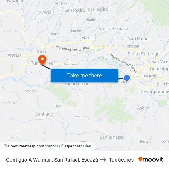 Contiguo A Walmart San Rafael, Escazú to Turrúcares map
