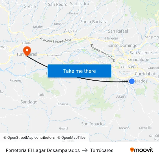 Ferretería El Lagar Desamparados to Turrúcares map