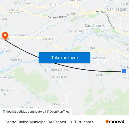 Centro Cívico Municipal De Escazú to Turrúcares map