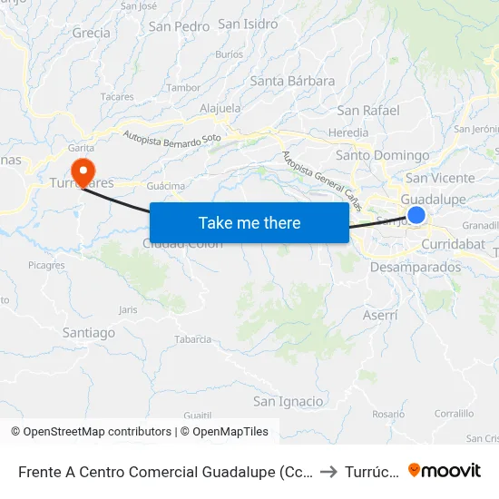 Frente A Centro Comercial Guadalupe (Ccg), Goicoechea to Turrúcares map