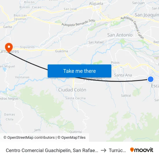 Centro Comercial Guachipelín, San Rafael De Escazú to Turrúcares map