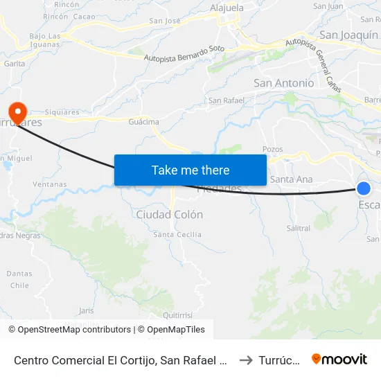 Centro Comercial El Cortijo, San Rafael De Escazú to Turrúcares map