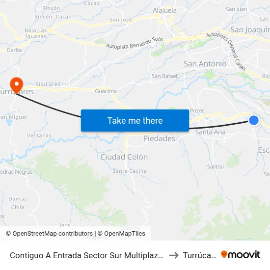 Contiguo A Entrada Sector Sur Multiplaza Escazú to Turrúcares map