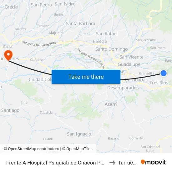 Frente A Hospital Psiquiátrico Chacón Paut, La Unión to Turrúcares map