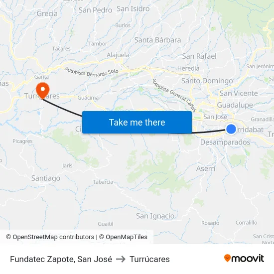 Fundatec Zapote, San José to Turrúcares map