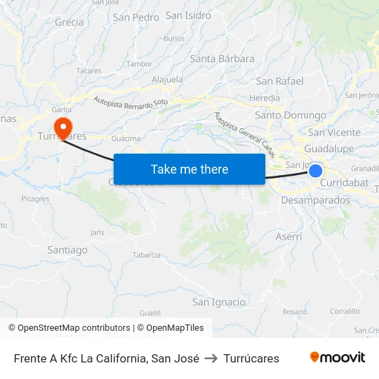 Frente A Kfc La California, San José to Turrúcares map