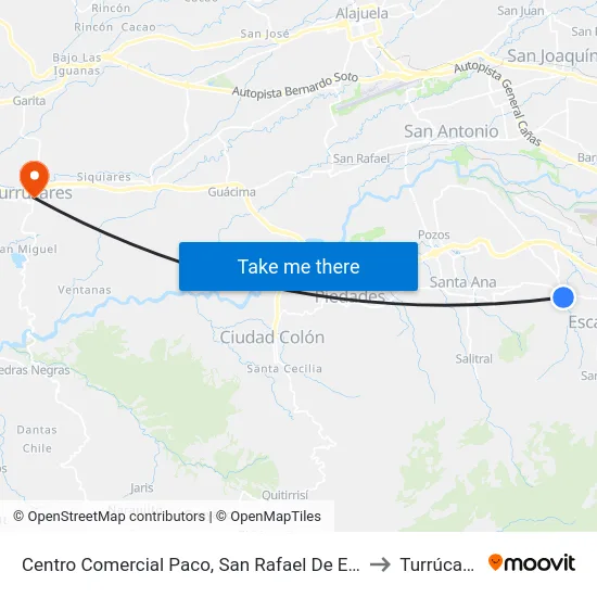Centro Comercial Paco, San Rafael De Escazú to Turrúcares map