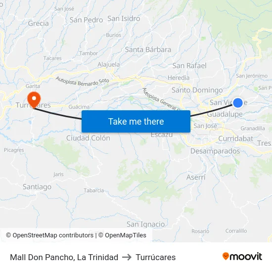 Mall Don Pancho, La Trinidad to Turrúcares map