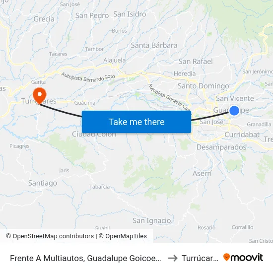 Frente A Multiautos, Guadalupe Goicoechea to Turrúcares map