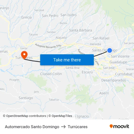 Automercado Santo Domingo to Turrúcares map