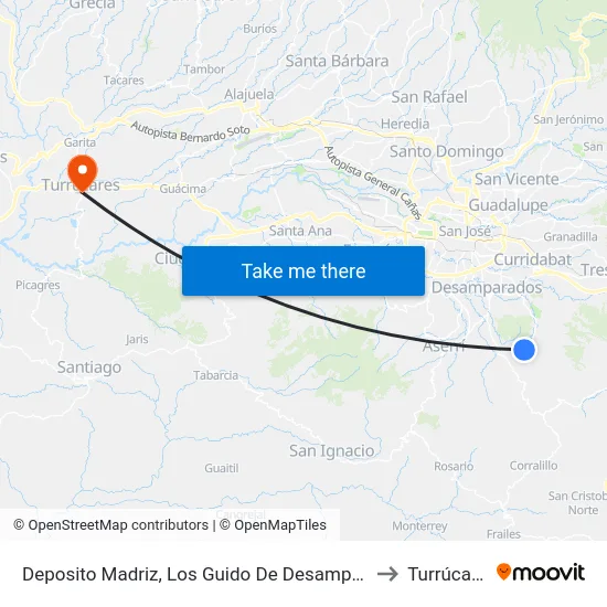 Deposito Madriz, Los Guido De Desamparados to Turrúcares map