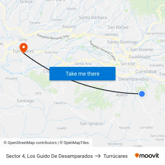 Sector 4, Los Guido De Desamparados to Turrúcares map