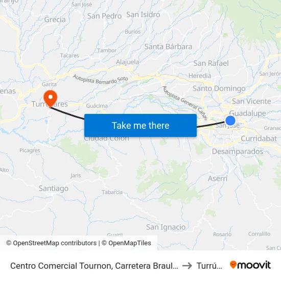 Centro Comercial Tournon, Carretera Braulio Carrillo San José to Turrúcares map