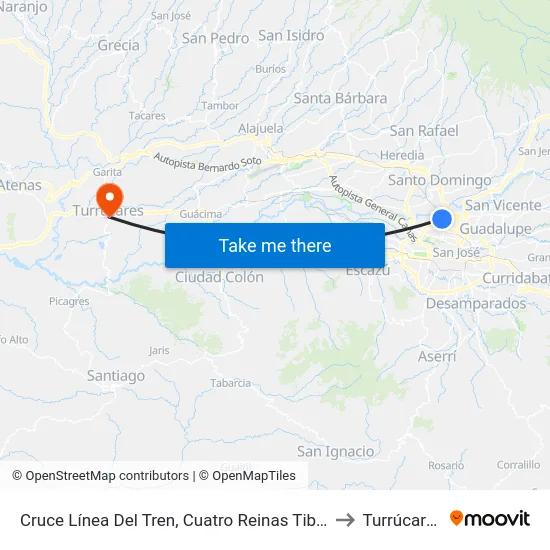 Cruce Línea Del Tren, Cuatro Reinas Tibás to Turrúcares map