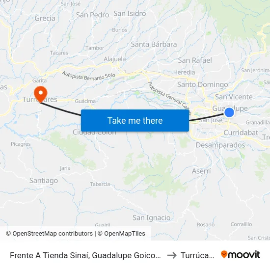 Frente A Tienda Sinaí, Guadalupe Goicoechea to Turrúcares map
