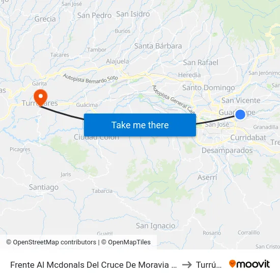 Frente Al Mcdonals Del Cruce De Moravia Y Guadalupeoechea to Turrúcares map