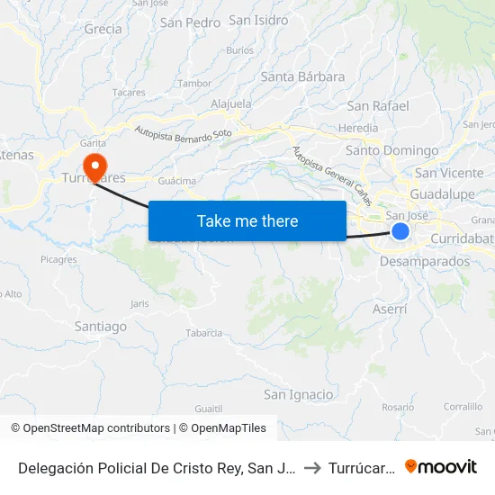Delegación Policial De Cristo Rey, San José to Turrúcares map