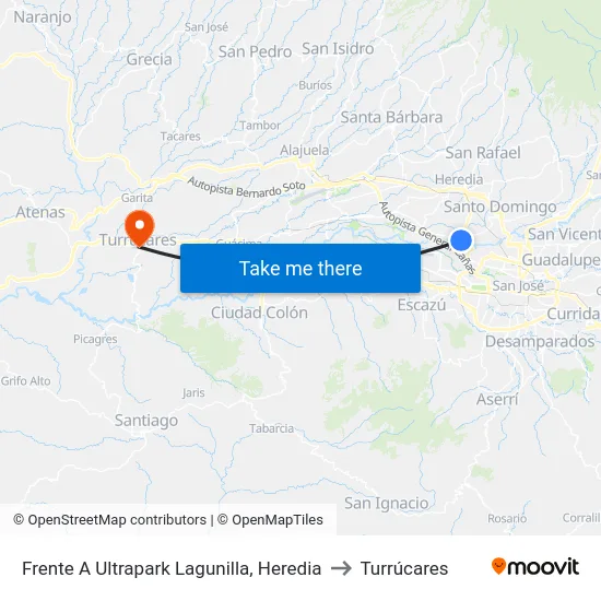 Frente A Ultrapark Lagunilla, Heredia to Turrúcares map