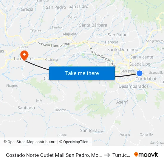 Costado Norte Outlet Mall San Pedro, Montes De Oca to Turrúcares map