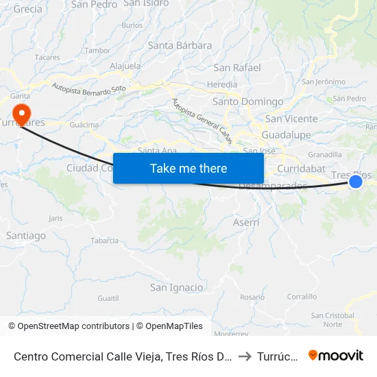 Centro Comercial Calle Vieja, Tres Ríos De La Unión to Turrúcares map